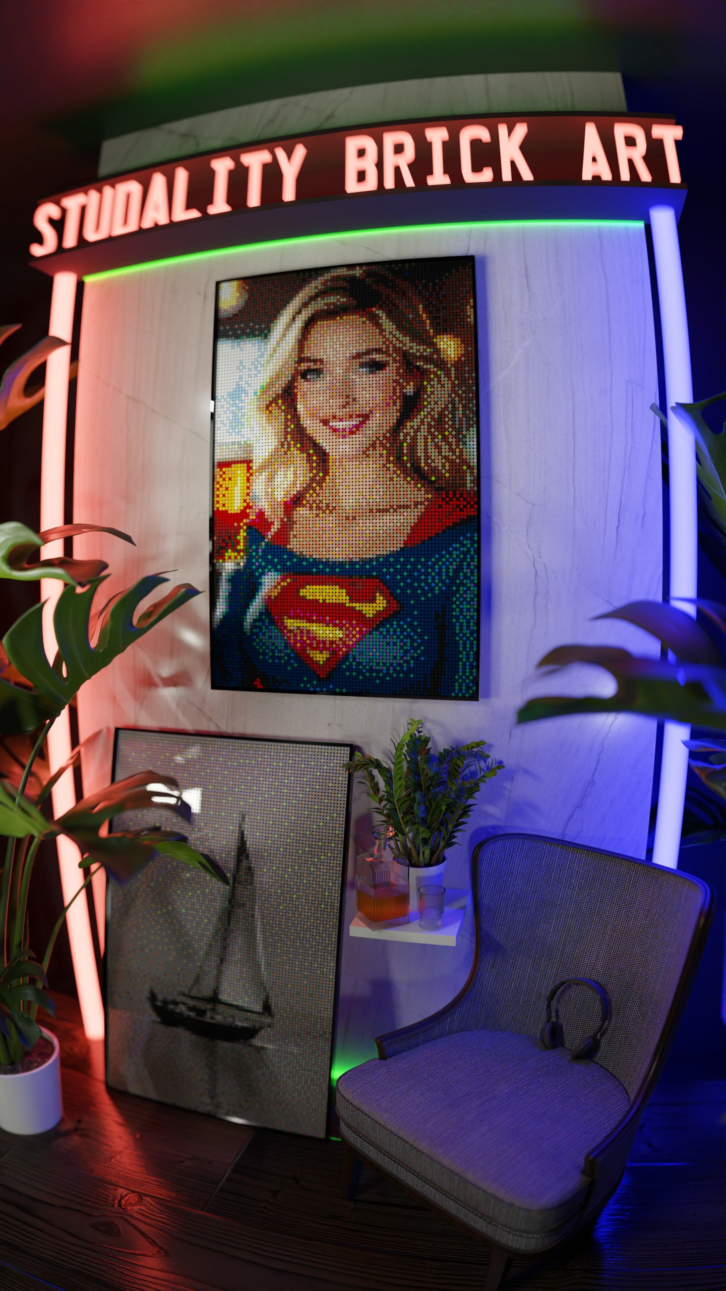 Supergirl DC LEGO® Style mosaic pixel art design for display